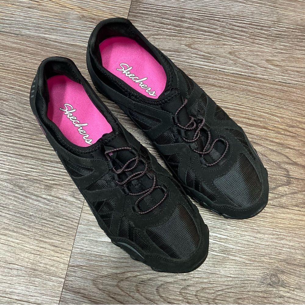 Sketchers no laces black pink 8 comfortable flexible athletic size 8